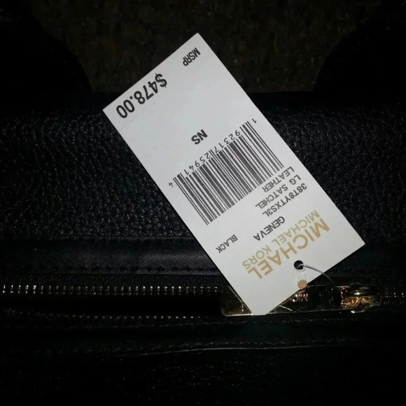 MICHAEL KORS-Geneva-Large Pebbled Textured Leather Satchel/Shoulder-BLACK-NWT - Picture 2 of 8